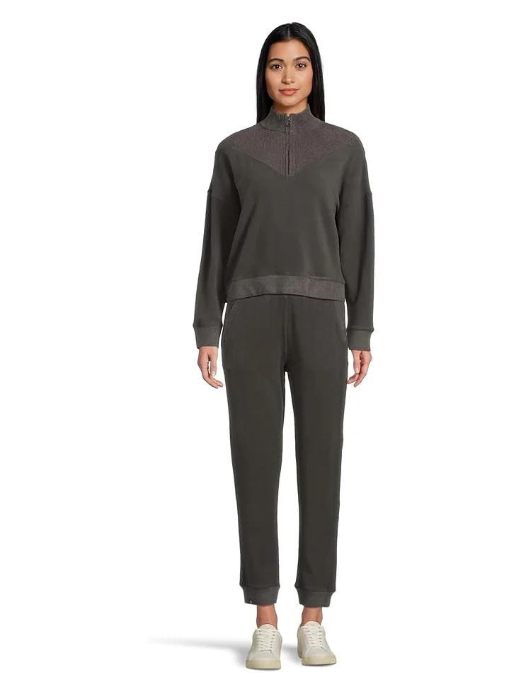 Женский худи Barefoot Dreams Brushed Fleece With Cozychic Ultra Lite Rib 1/2 Zip Pullover — изображение 5 из 5, угольный