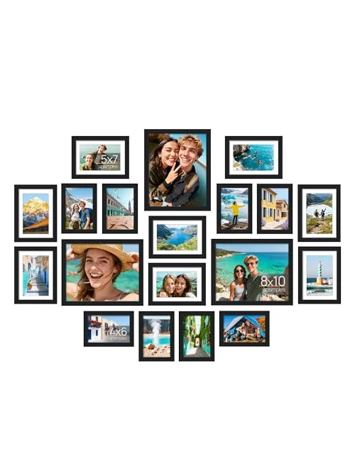 upsimples набор из 19 фоторамок для коллажа на стену, разные размеры — изображение 1 из 7, черный