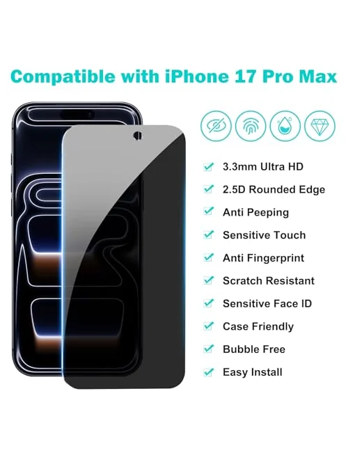 PEHAEL защитное стекло для iPhone 17 Pro Max с защитой камеры, 3+3 шт. — изображение 2 из 7, мультиколор