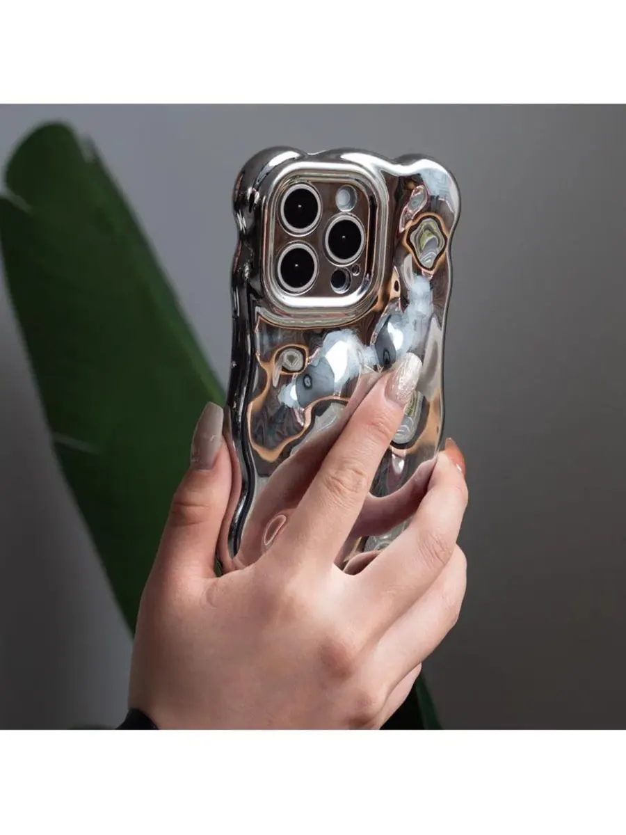 Чехол с пузырьковой текстурой для iPhone 15 Pro Max Auramma — изображение 2 из 5, серебряный