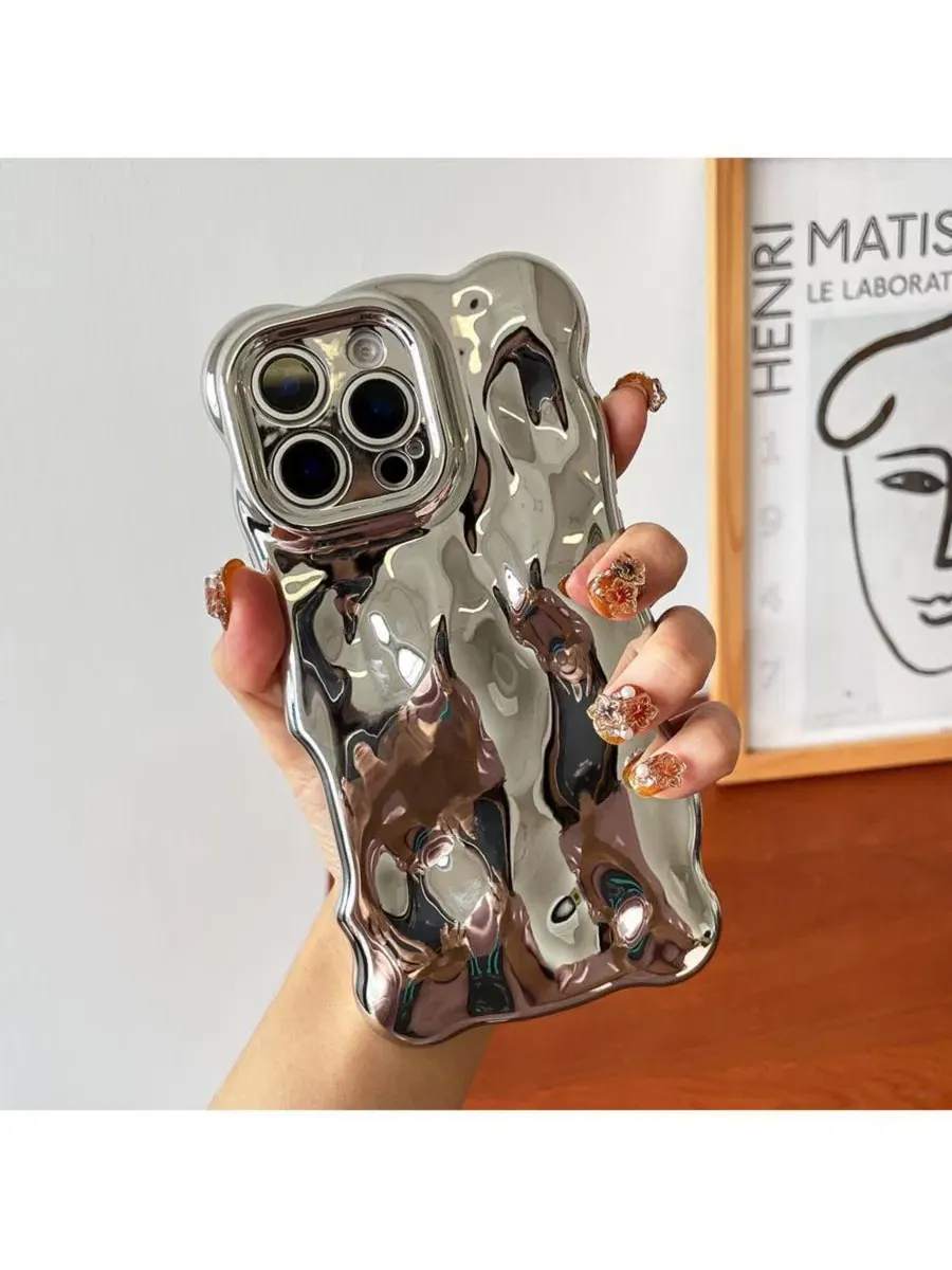 Чехол для iPhone 16 Pro Max с пузырьковой текстурой Bubbles Auramma — изображение 3 из 5, серебряный