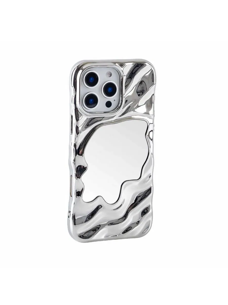 Чехол для iPhone 16 Pro с зеркальным эффектом Flowy Mirror Auramma — изображение 2 из 6, серебряный