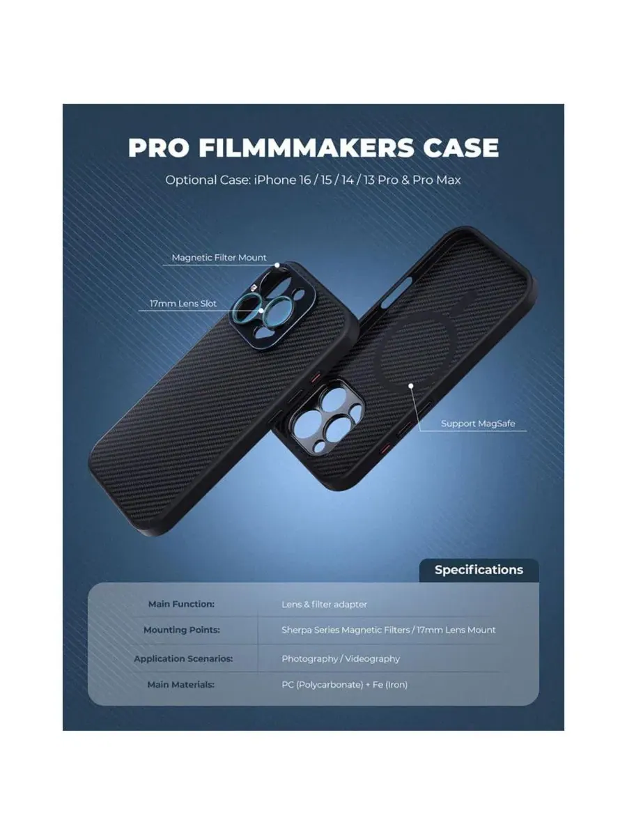 Чехол-кейс для iPhone 13 Pro с магнитным креплением для фильтров, совместимый с объективами 17 мм — изображение 5 из 5