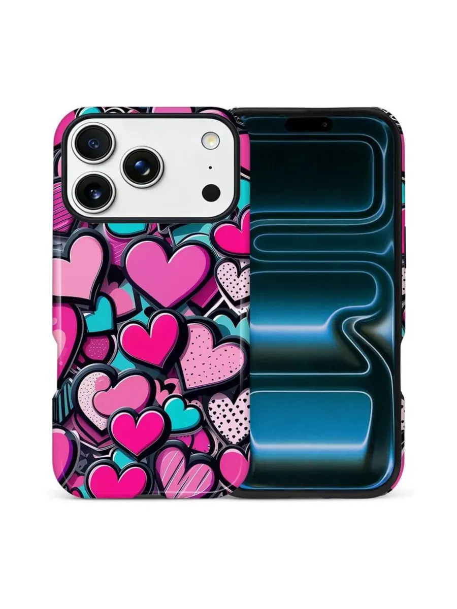 Чехол для iPhone 17 Pro, двухслойный ударопрочный, с принтом GONEZ, Candy Heart Stack