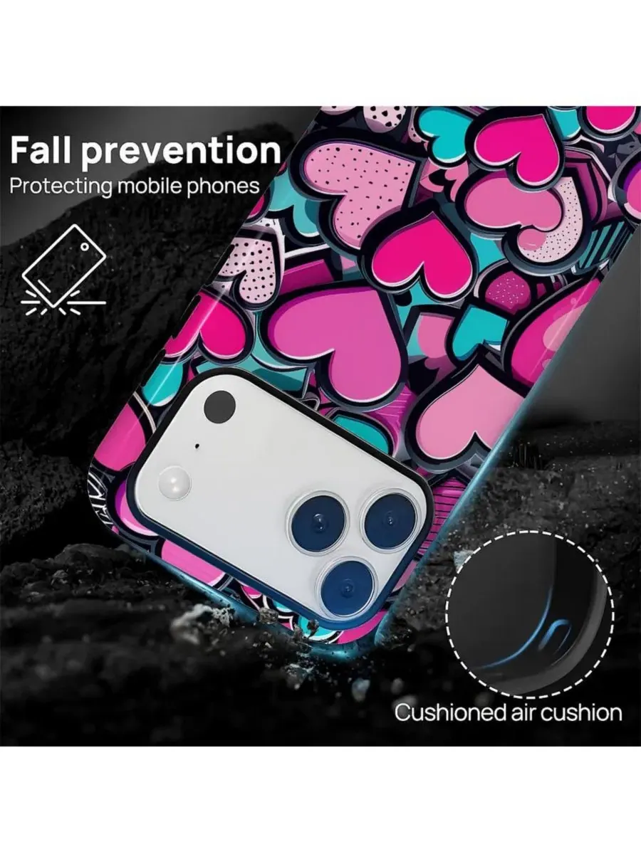 Чехол для iPhone 17 Pro, двухслойный ударопрочный, с принтом GONEZ, Candy Heart Stack — изображение 2 из 7