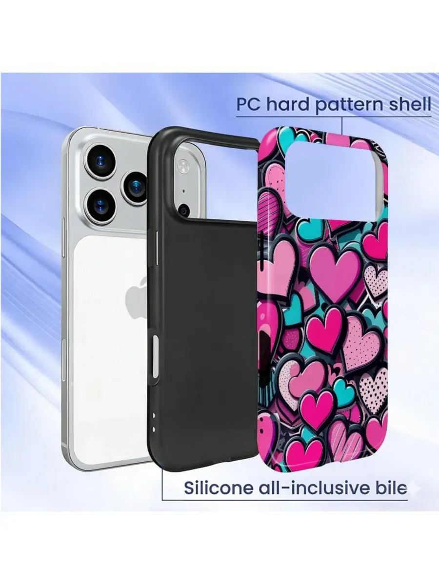 Чехол для iPhone 17 Pro, двухслойный ударопрочный, с принтом GONEZ, Candy Heart Stack — изображение 3 из 7