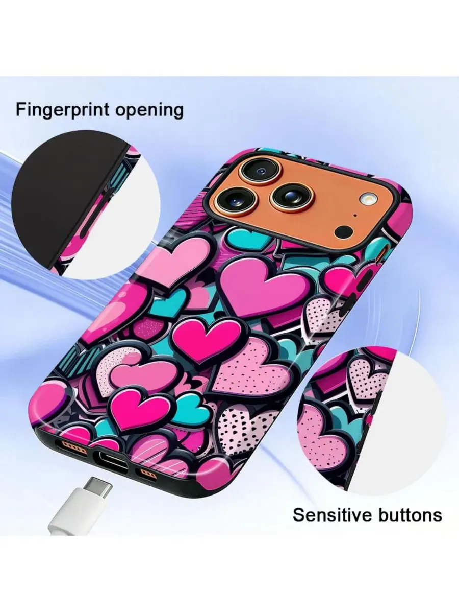 Чехол для iPhone 17 Pro, двухслойный ударопрочный, с принтом GONEZ, Candy Heart Stack — изображение 6 из 7