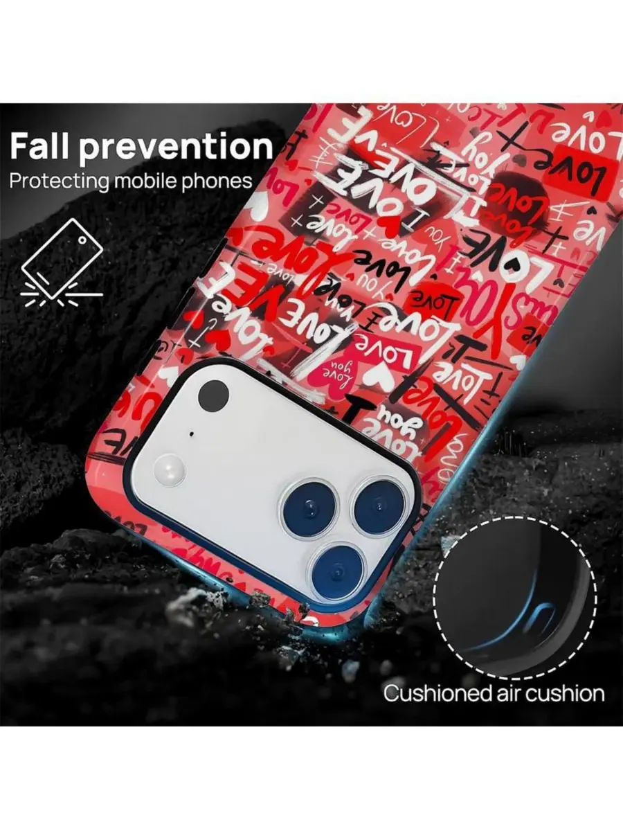 Чехол для iPhone 17 Pro, двухслойный ударопрочный, с принтом в виде сердечек GONEZ, Love Overload — изображение 2 из 7