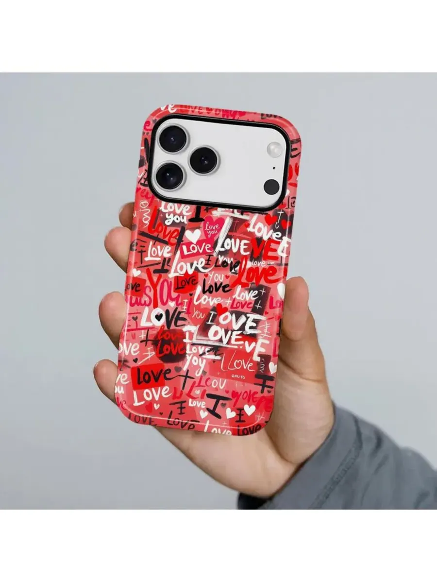 Чехол для iPhone 17 Pro, двухслойный ударопрочный, с принтом в виде сердечек GONEZ, Love Overload — изображение 4 из 7