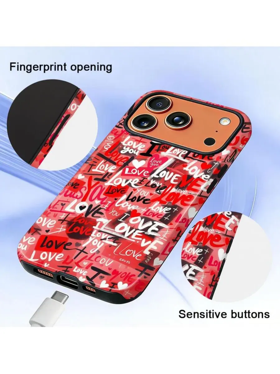 Чехол для iPhone 17 Pro, двухслойный ударопрочный, с принтом в виде сердечек GONEZ, Love Overload — изображение 6 из 7