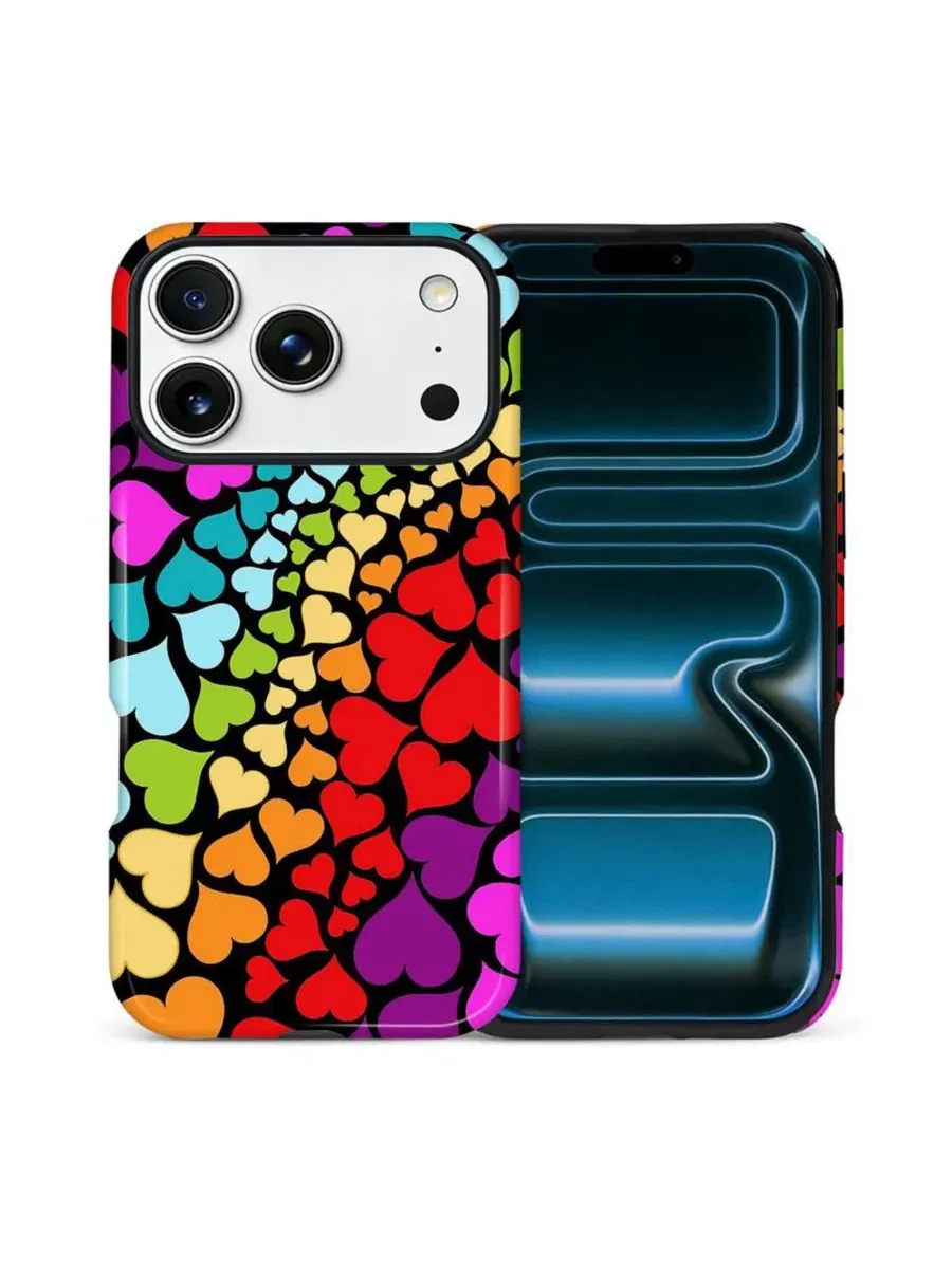 Чехол для iPhone 17 Pro, двухслойный ударопрочный, с принтом, Rainbow Heart Flow GONEZ