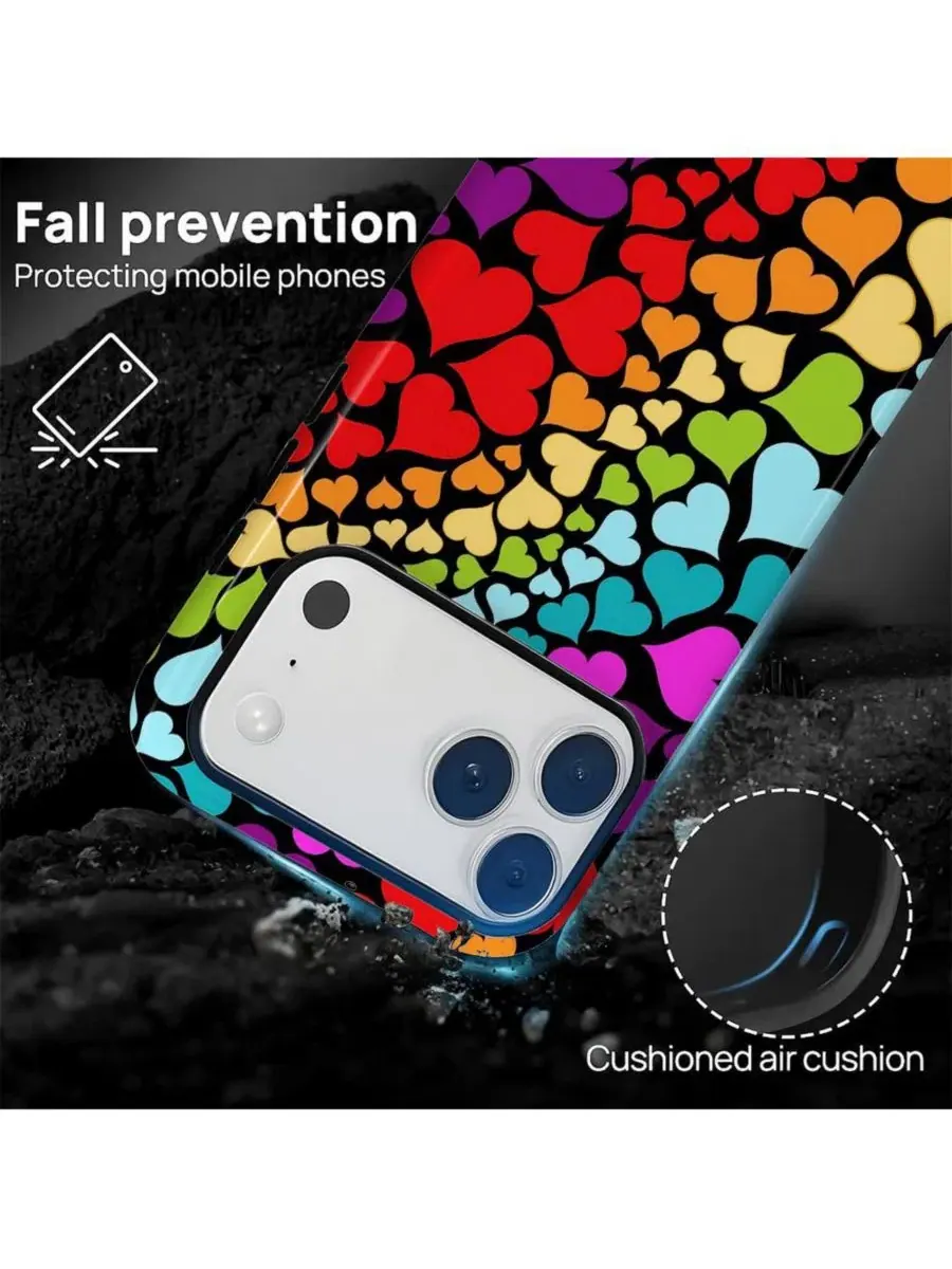 Чехол для iPhone 17 Pro, двухслойный ударопрочный, с принтом, Rainbow Heart Flow GONEZ — изображение 2 из 7