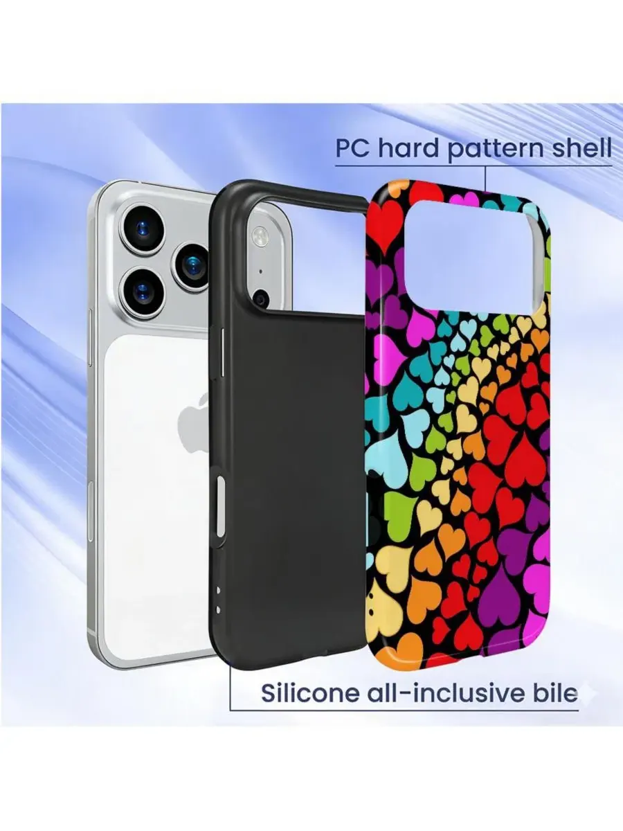 Чехол для iPhone 17 Pro, двухслойный ударопрочный, с принтом, Rainbow Heart Flow GONEZ — изображение 3 из 7