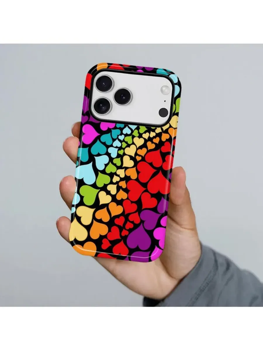 Чехол для iPhone 17 Pro, двухслойный ударопрочный, с принтом, Rainbow Heart Flow GONEZ — изображение 4 из 7