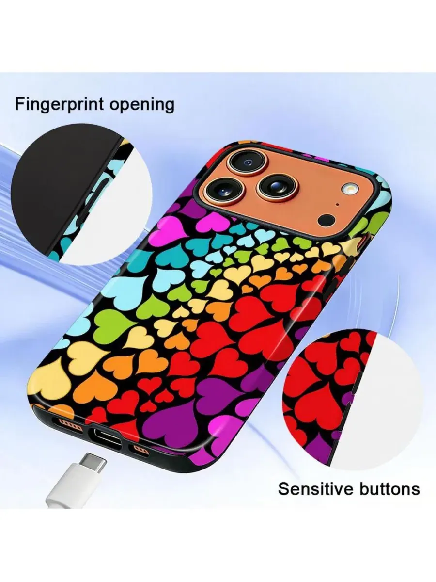 Чехол для iPhone 17 Pro, двухслойный ударопрочный, с принтом, Rainbow Heart Flow GONEZ — изображение 6 из 7