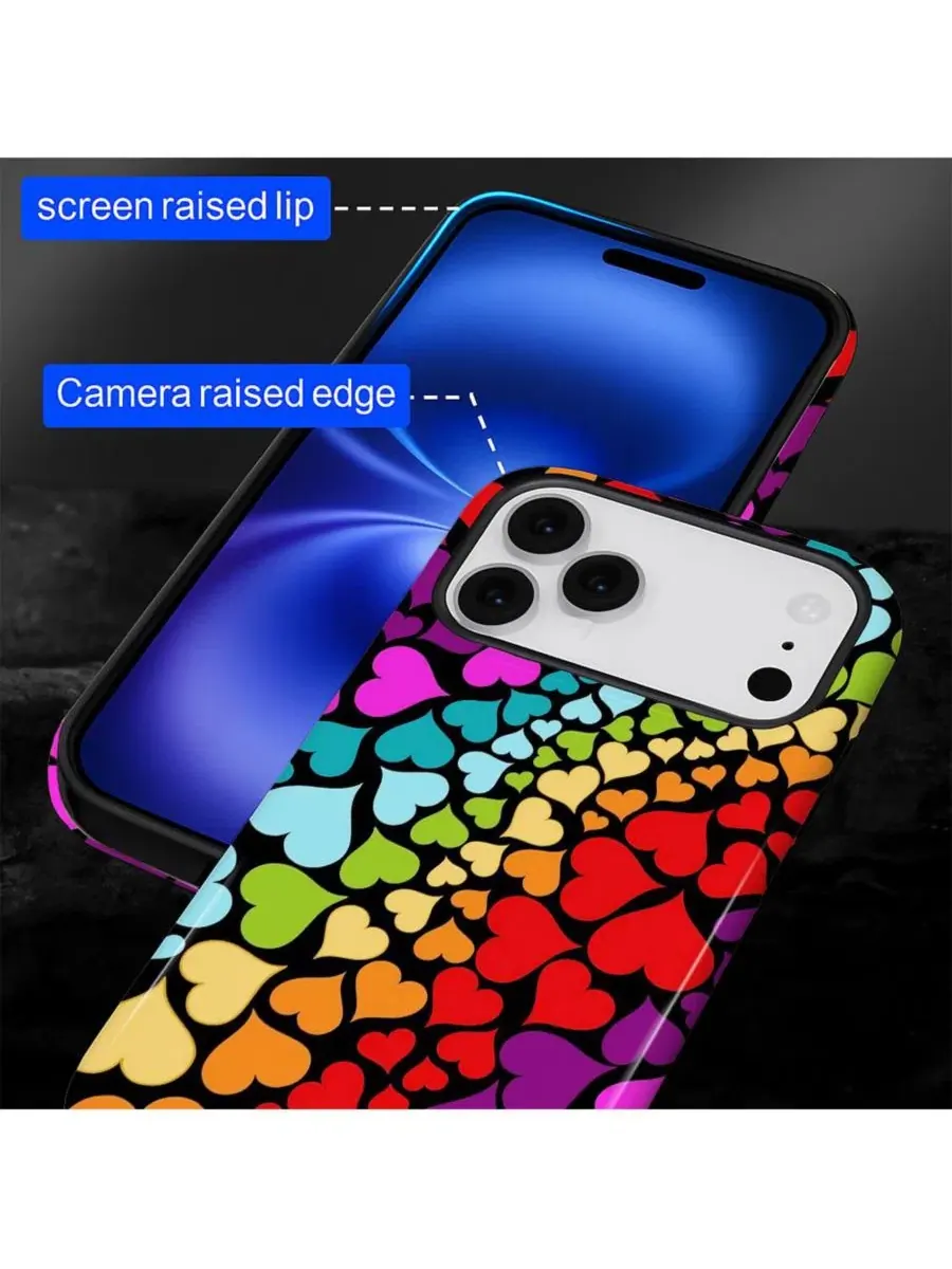 Чехол для iPhone 17 Pro, двухслойный ударопрочный, с принтом, Rainbow Heart Flow GONEZ — изображение 7 из 7