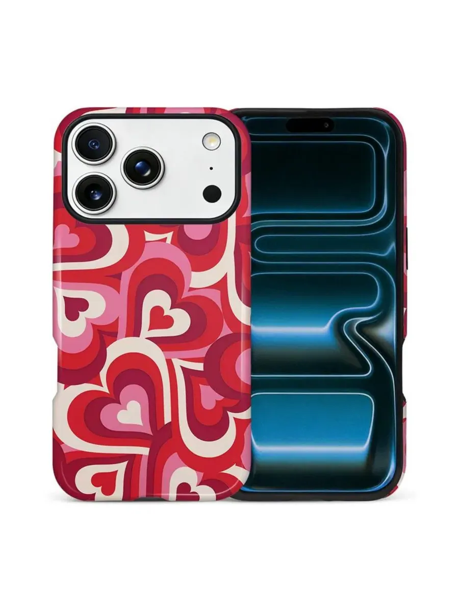 Защитный чехол для iPhone 17 Pro, двухслойный, с принтом, Retro Hearts GONEZ, Retro Hearts