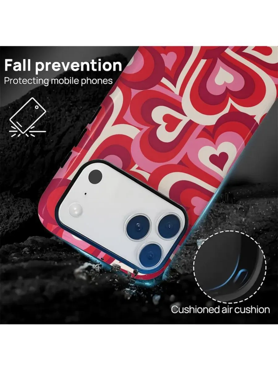 Защитный чехол для iPhone 17 Pro, двухслойный, с принтом, Retro Hearts GONEZ, Retro Hearts — изображение 2 из 7
