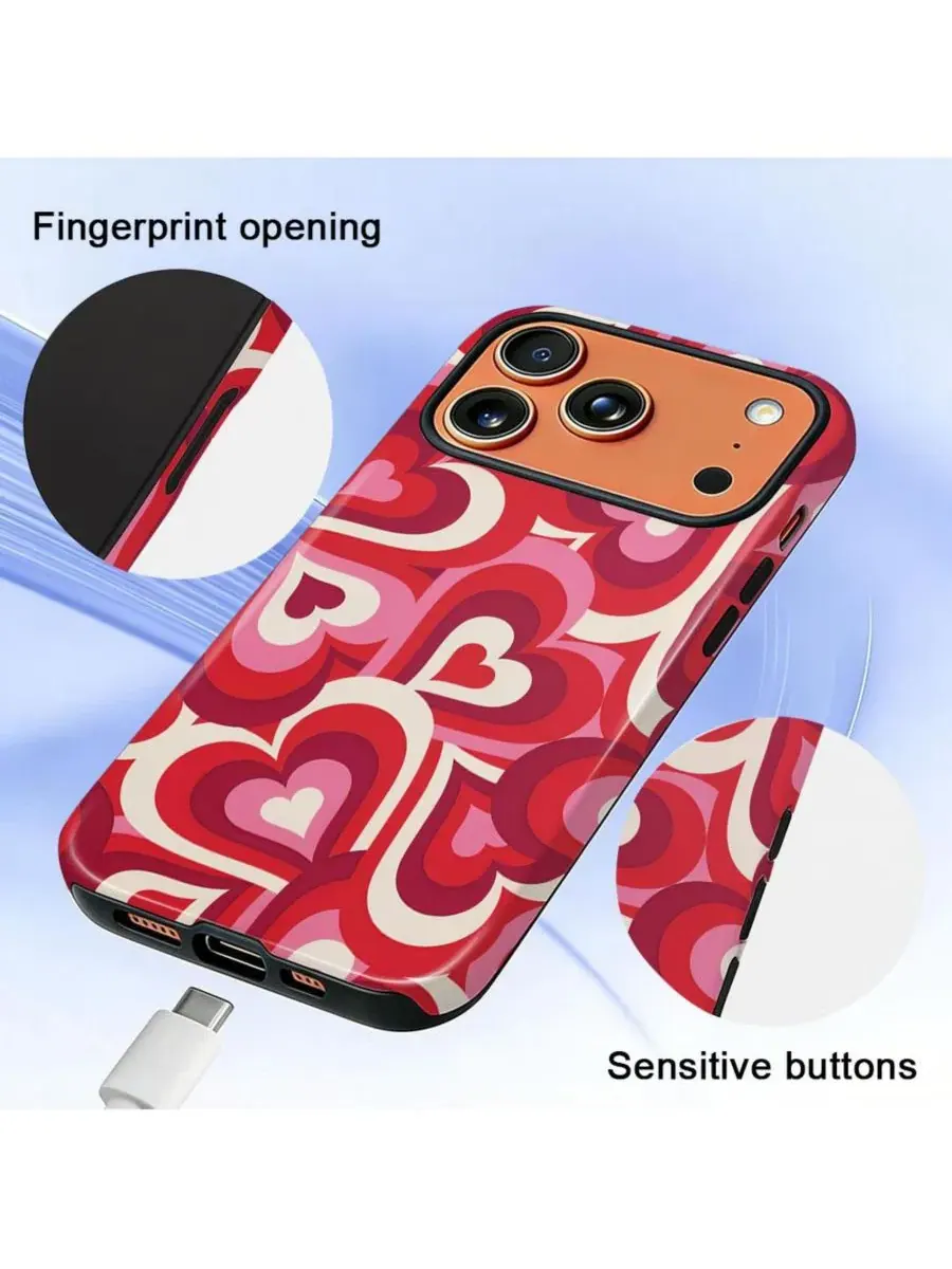 Защитный чехол для iPhone 17 Pro, двухслойный, с принтом, Retro Hearts GONEZ, Retro Hearts — изображение 6 из 7