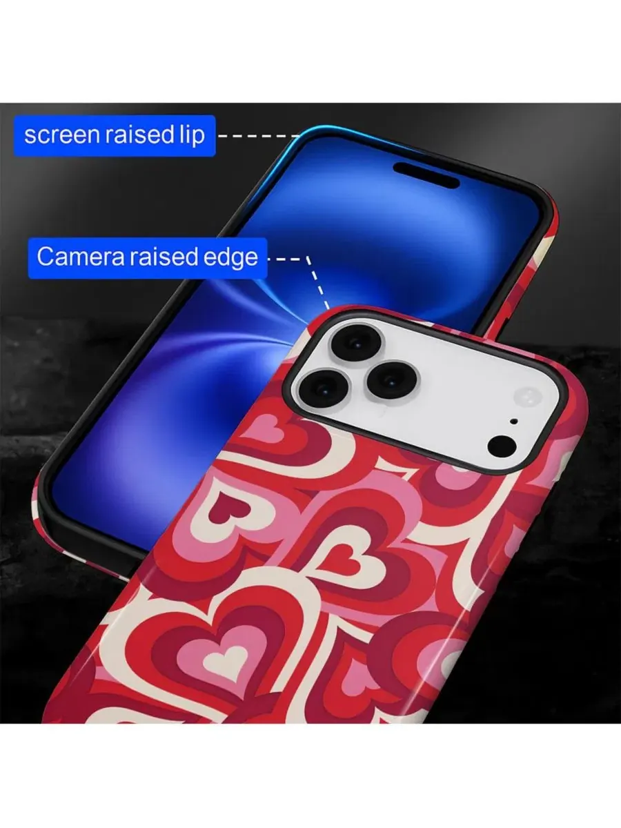 Защитный чехол для iPhone 17 Pro, двухслойный, с принтом, Retro Hearts GONEZ, Retro Hearts — изображение 7 из 7