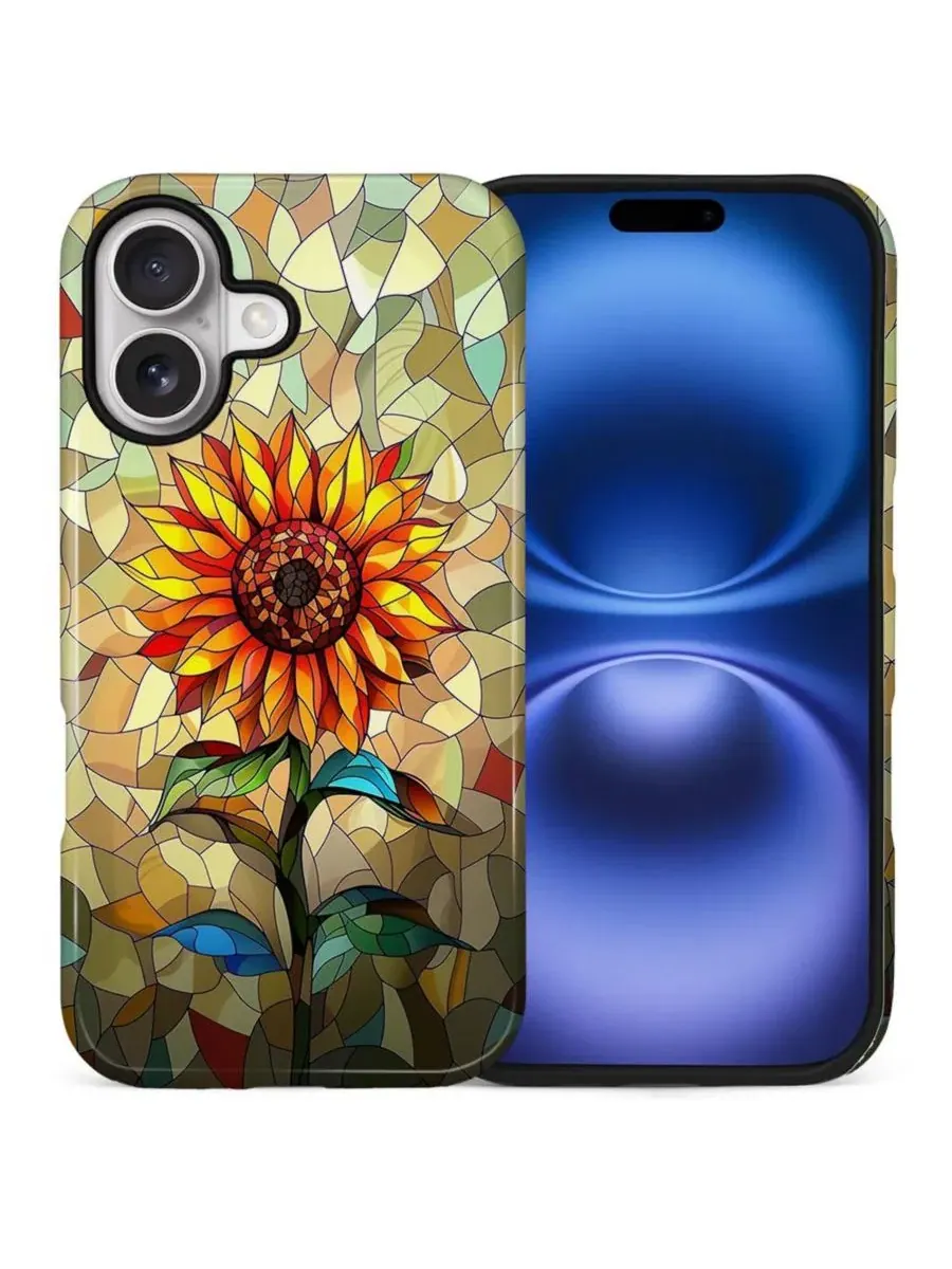 Чехол для iPhone 17, двухслойный ударопрочный, с цветочным принтом GONEZ, Glass Sunflower