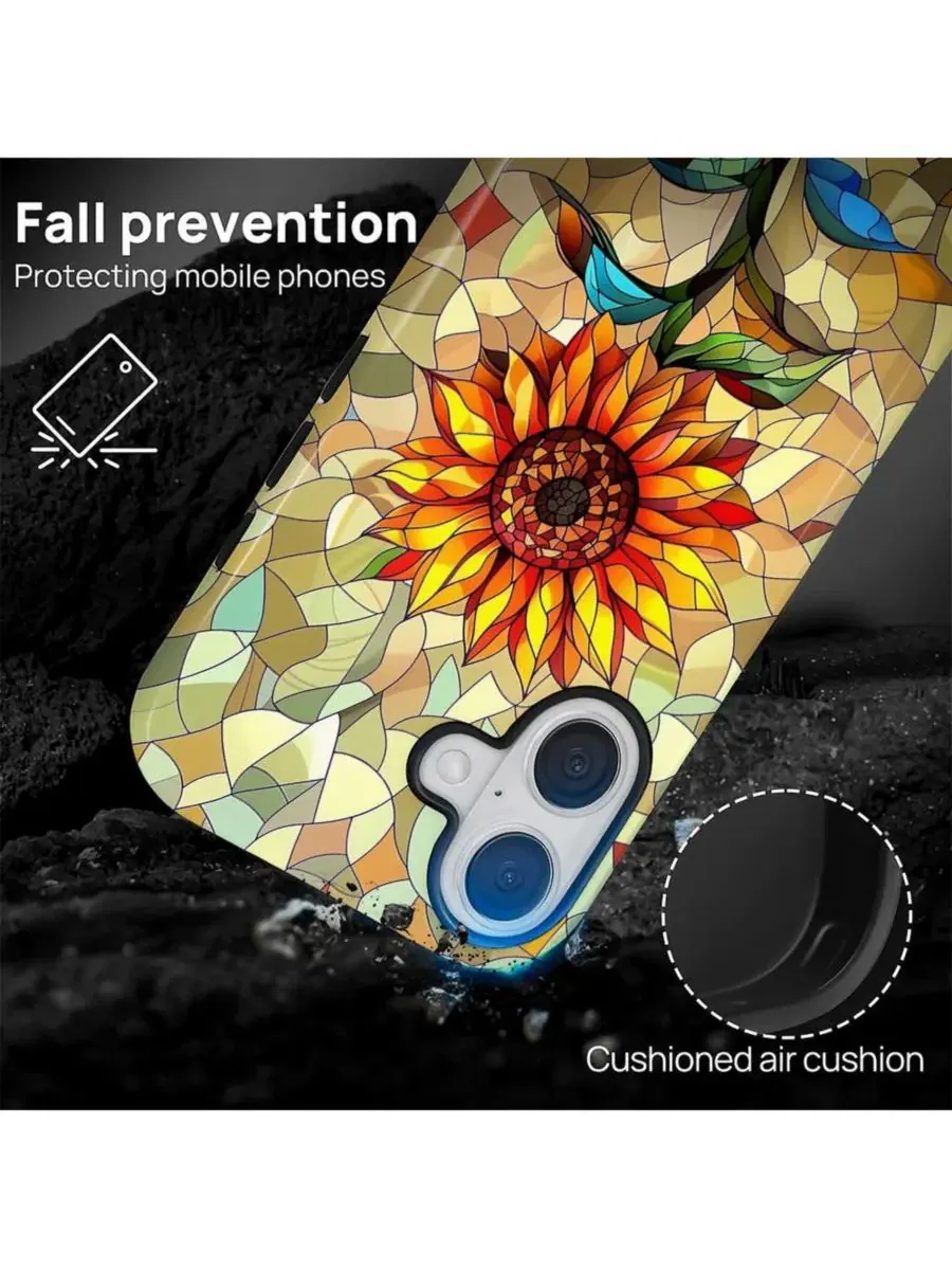 Чехол для iPhone 17, двухслойный ударопрочный, с цветочным принтом GONEZ, Glass Sunflower — изображение 2 из 6