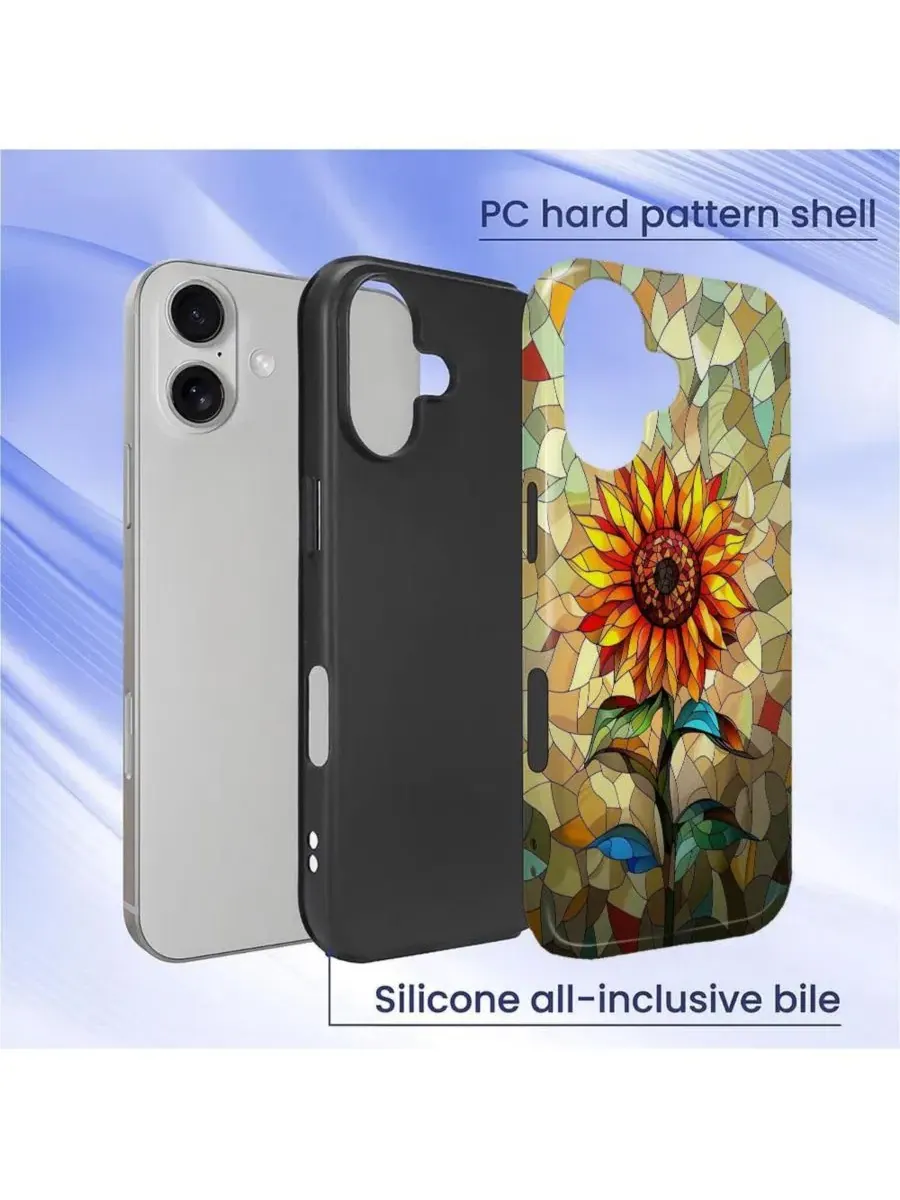 Чехол для iPhone 17, двухслойный ударопрочный, с цветочным принтом GONEZ, Glass Sunflower — изображение 3 из 6