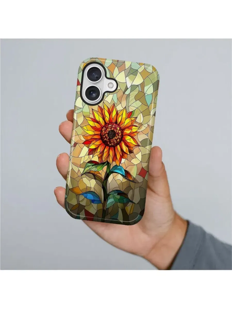Чехол для iPhone 17, двухслойный ударопрочный, с цветочным принтом GONEZ, Glass Sunflower — изображение 4 из 6