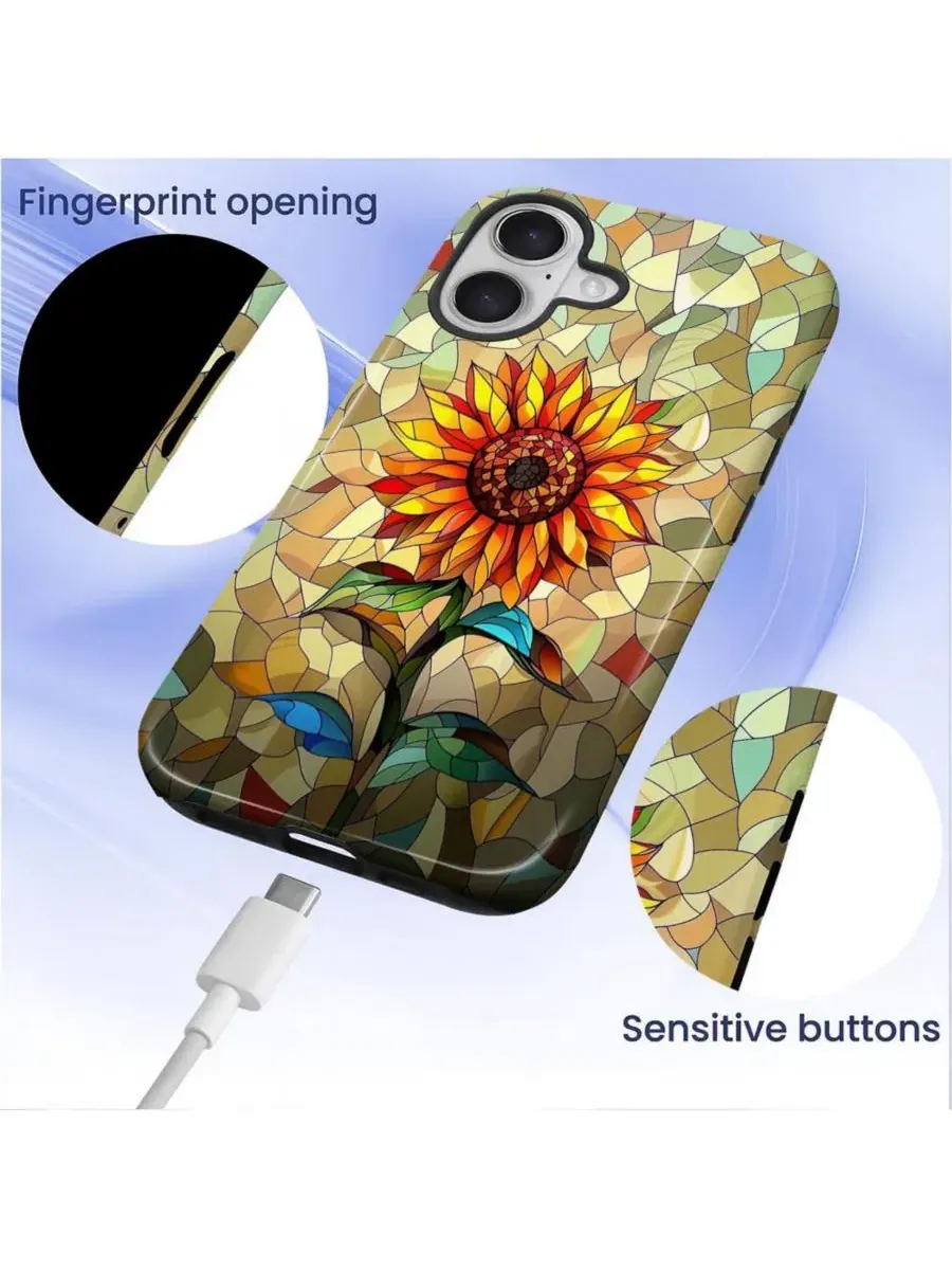 Чехол для iPhone 17, двухслойный ударопрочный, с цветочным принтом GONEZ, Glass Sunflower — изображение 5 из 6
