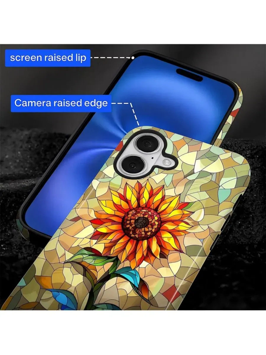Чехол для iPhone 17, двухслойный ударопрочный, с цветочным принтом GONEZ, Glass Sunflower — изображение 6 из 6