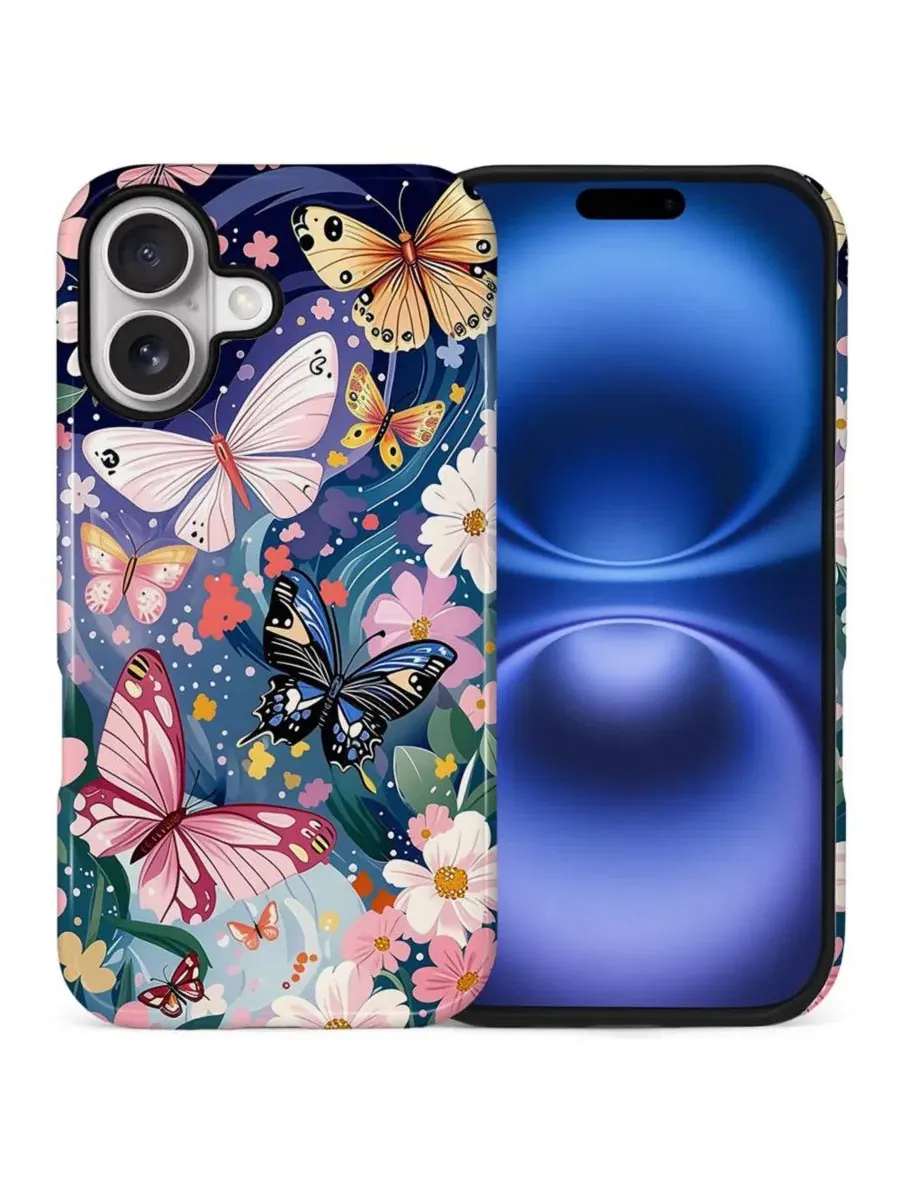 Чехол для iPhone 17, двухслойный ударопрочный, с цветочным принтом GONEZ, Butterflies Flowers