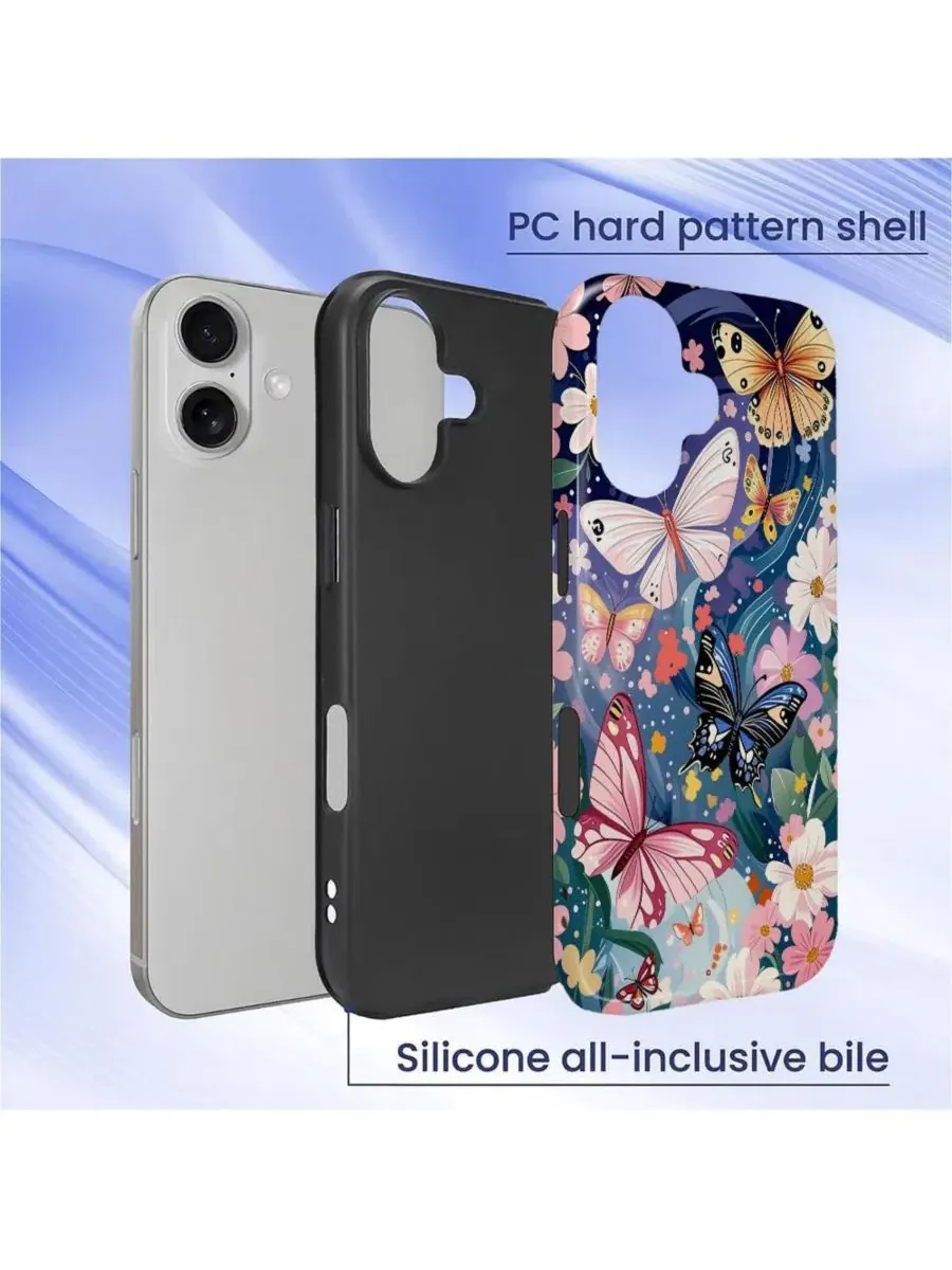 Чехол для iPhone 17, двухслойный ударопрочный, с цветочным принтом GONEZ, Butterflies Flowers — изображение 3 из 6