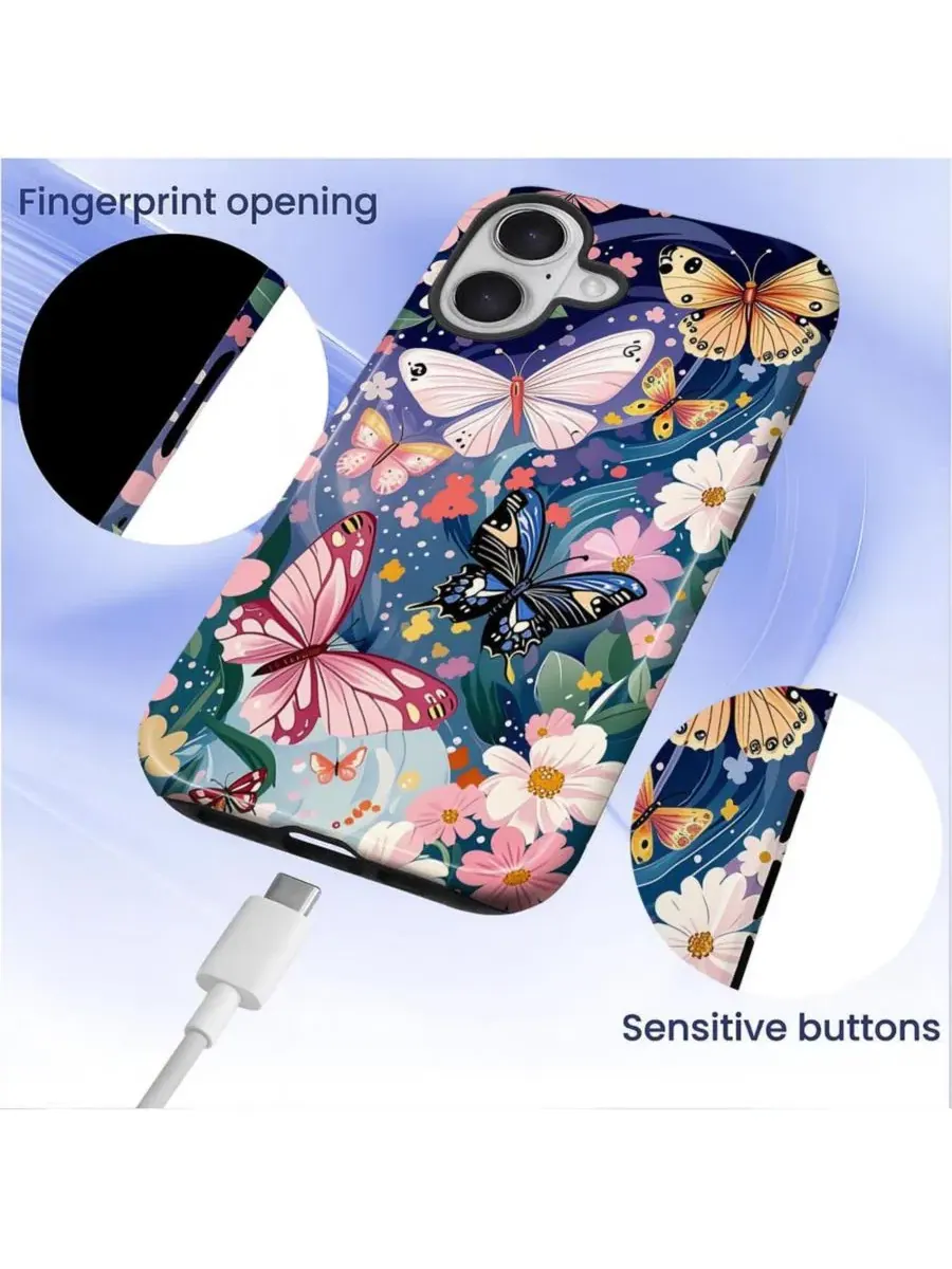 Чехол для iPhone 17, двухслойный ударопрочный, с цветочным принтом GONEZ, Butterflies Flowers — изображение 5 из 6