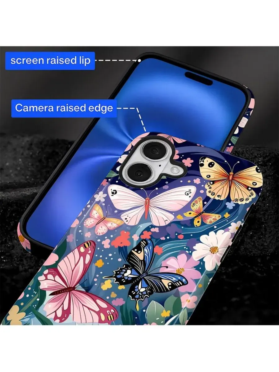 Чехол для iPhone 17, двухслойный ударопрочный, с цветочным принтом GONEZ, Butterflies Flowers — изображение 6 из 6