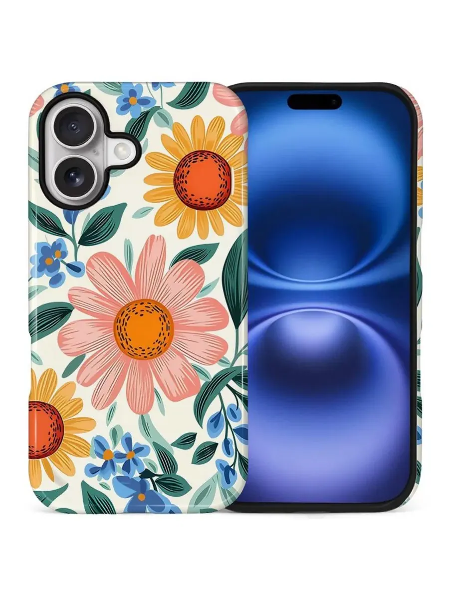 Чехол для iPhone 17 с принтом, двухслойный, ударопрочный GONEZ, Retro Flowers