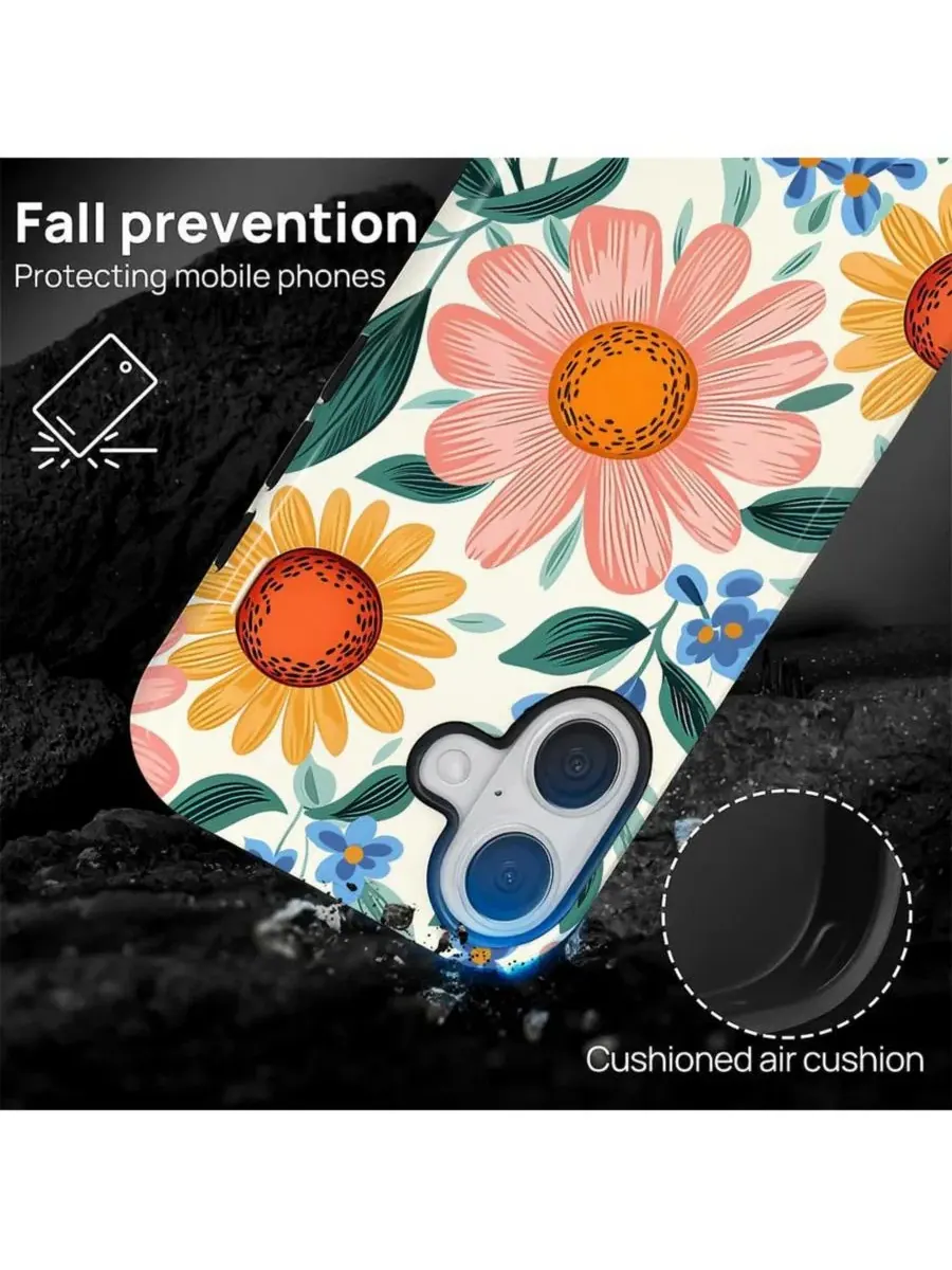 Чехол для iPhone 17 с принтом, двухслойный, ударопрочный GONEZ, Retro Flowers — изображение 2 из 6