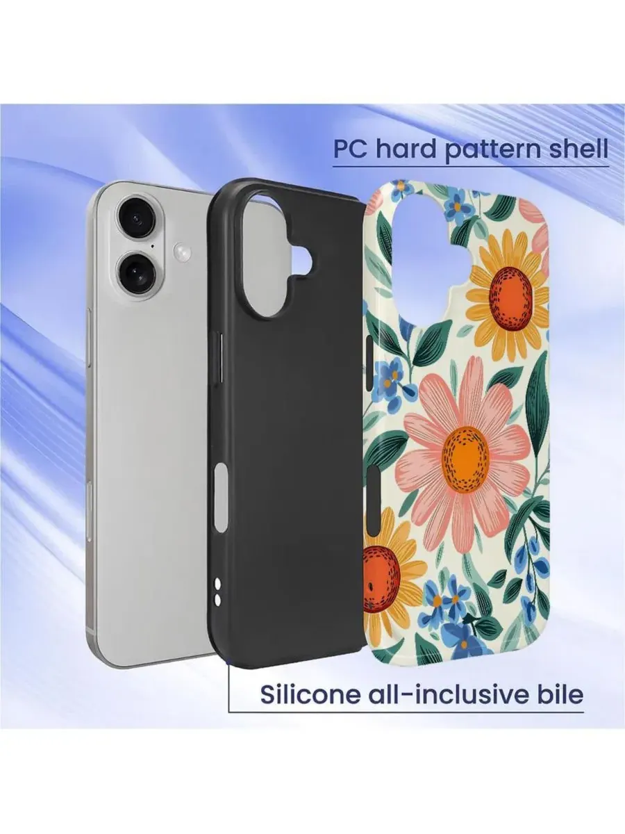 Чехол для iPhone 17 с принтом, двухслойный, ударопрочный GONEZ, Retro Flowers — изображение 3 из 6