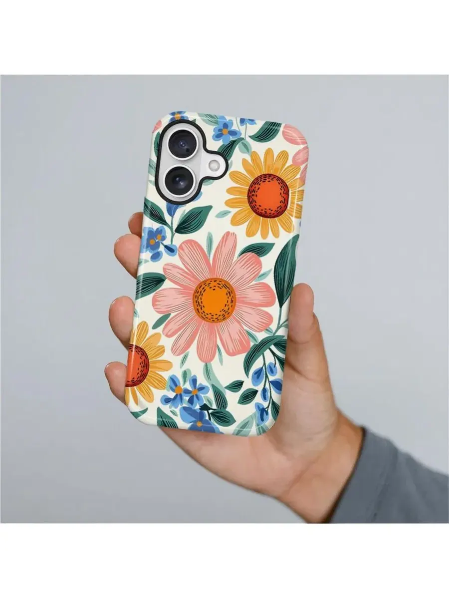 Чехол для iPhone 17 с принтом, двухслойный, ударопрочный GONEZ, Retro Flowers — изображение 4 из 6