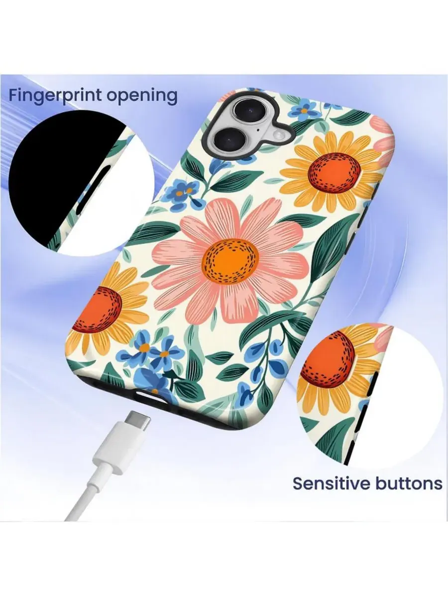 Чехол для iPhone 17 с принтом, двухслойный, ударопрочный GONEZ, Retro Flowers — изображение 5 из 6