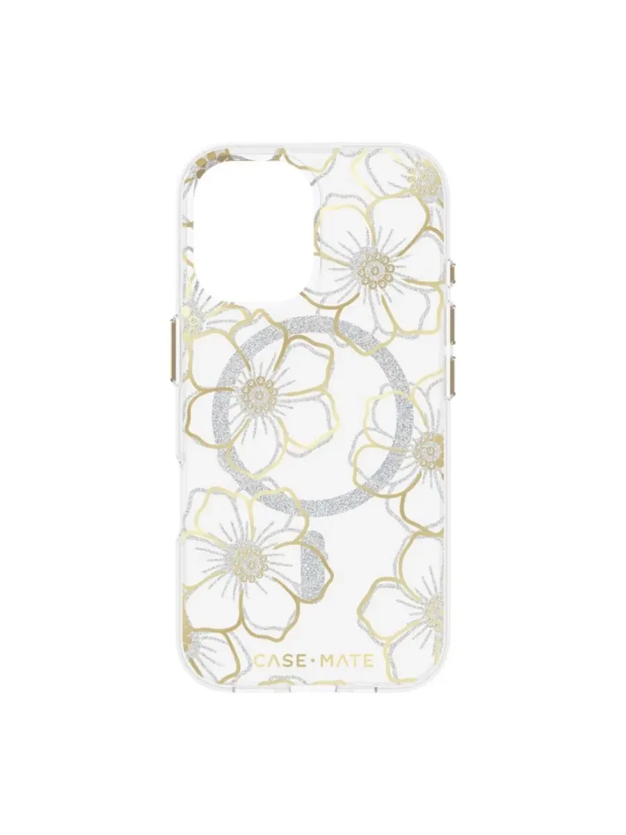 Чехол для iPhone 16 с магнитами, с принтом флорал, Floral Gems Case-Mate — изображение 2 из 5, золото
