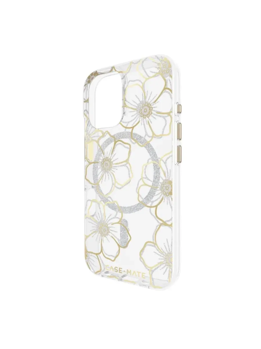 Чехол для iPhone 16 с магнитами, с принтом флорал, Floral Gems Case-Mate — изображение 3 из 5, золото