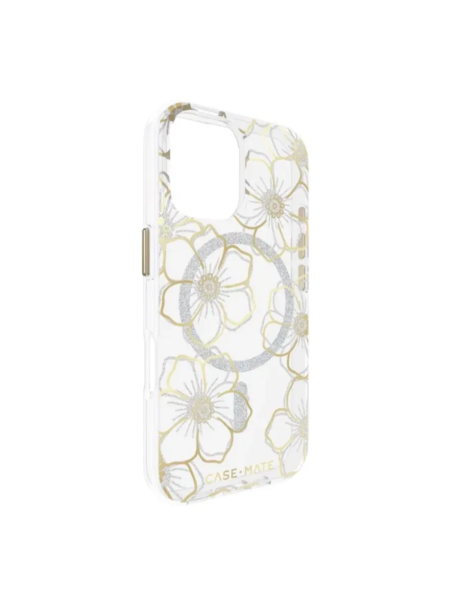 Чехол для iPhone 16 с магнитами, с принтом флорал, Floral Gems Case-Mate — изображение 4 из 5, золото