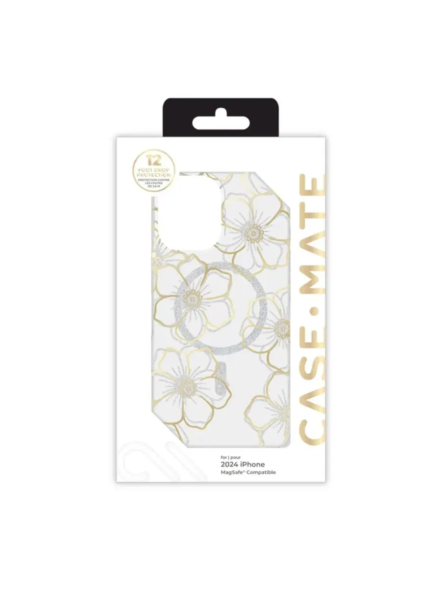 Чехол для iPhone 16 с магнитами, с принтом флорал, Floral Gems Case-Mate — изображение 5 из 5, золото
