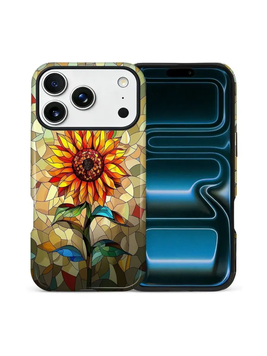 Чехол для iPhone 17 Pro Max 2-в-1 с цветочным принтом GONEZ, Glass Sunflower