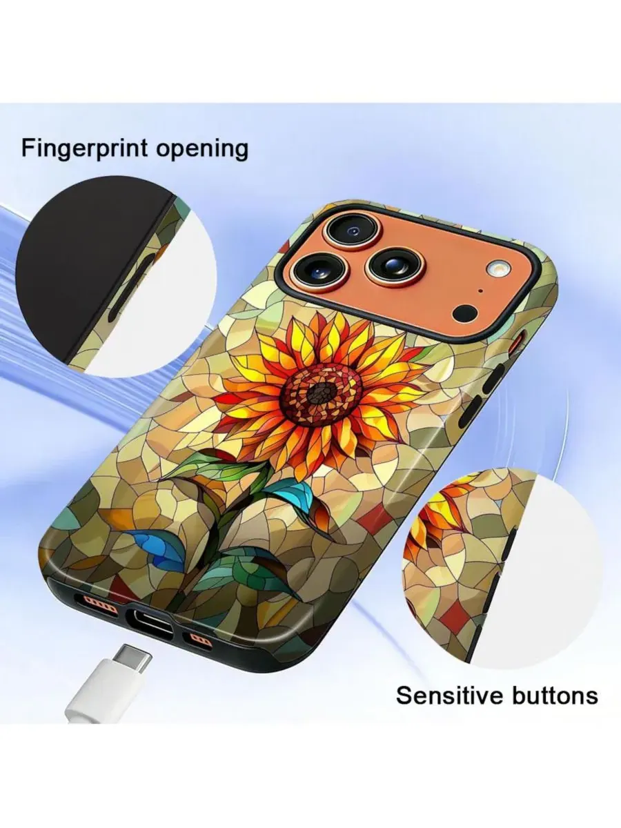 Чехол для iPhone 17 Pro Max 2-в-1 с цветочным принтом GONEZ, Glass Sunflower — изображение 6 из 7