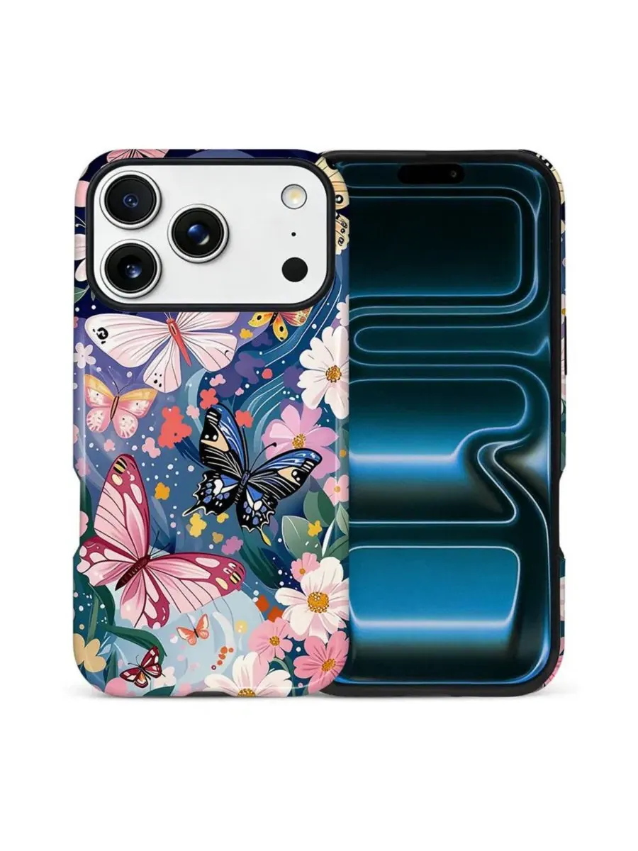 Чехол для iPhone 17 Pro Max, двухслойный ударопрочный, с принтом GONEZ, Butterflies Flowers
