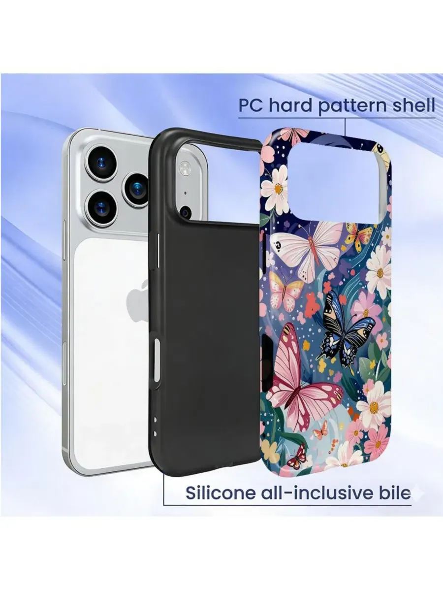Чехол для iPhone 17 Pro Max, двухслойный ударопрочный, с принтом GONEZ, Butterflies Flowers — изображение 3 из 7