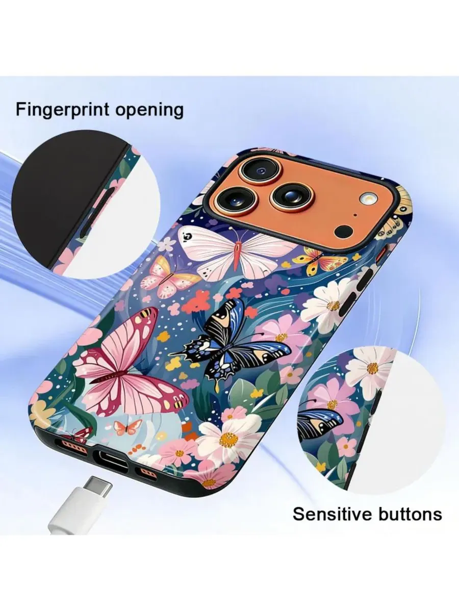 Чехол для iPhone 17 Pro Max, двухслойный ударопрочный, с принтом GONEZ, Butterflies Flowers — изображение 6 из 7