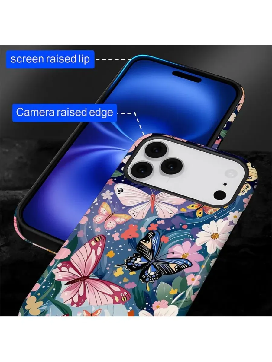 Чехол для iPhone 17 Pro Max, двухслойный ударопрочный, с принтом GONEZ, Butterflies Flowers — изображение 7 из 7