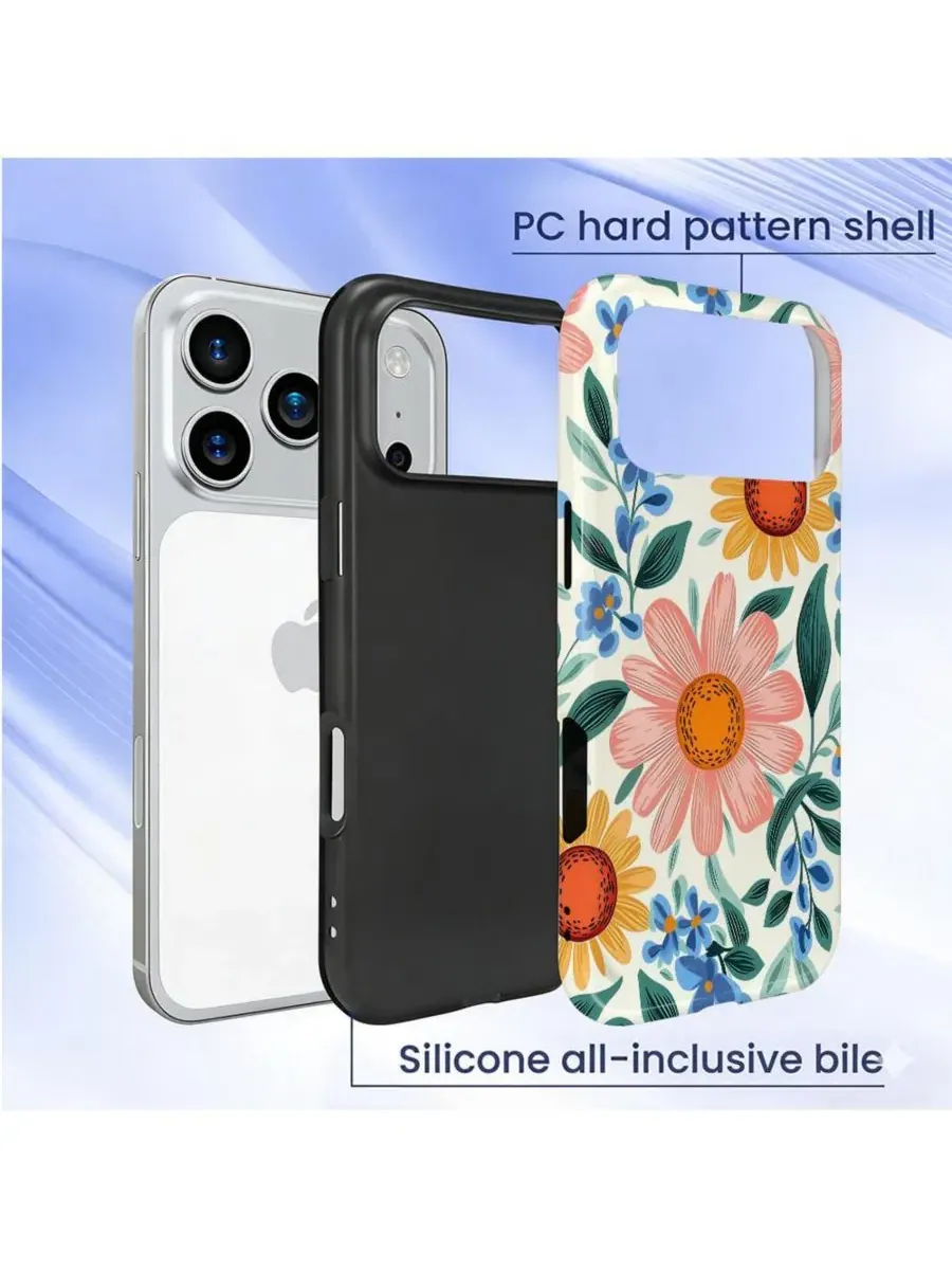 Чехол для iPhone 17 Pro Max, двухслойный ударопрочный, с цветочным принтом GONEZ, Retro Flowers — изображение 3 из 7